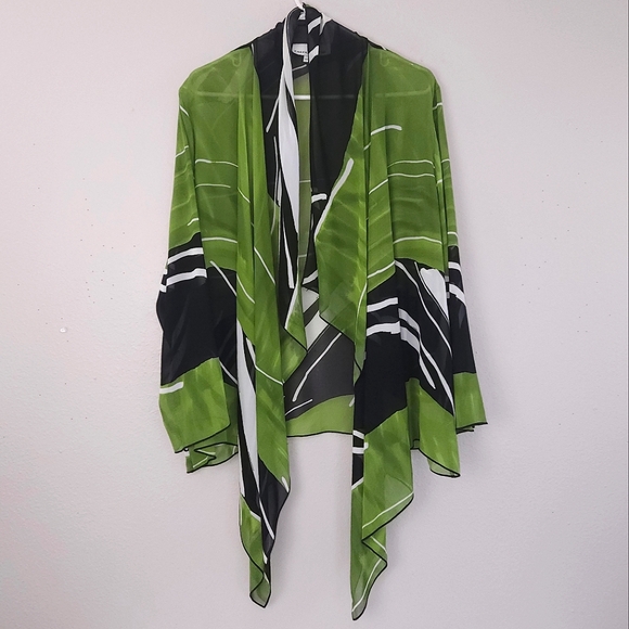 Caroline Rose Jackets & Blazers - Caroline Rose Open Front Cardigan Kimono LARGE Black Green White